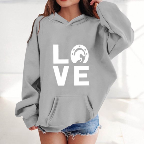 FAOWME Baby Girls Hoodies With Pocket Long Sleeve Letter Print Stylish Comfortable Top Sweatshirts For Autumn Winter Everyday Wear Grey 6-7 Years