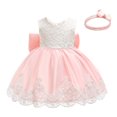 thumbnail image 1 of FAOWME Baby Girls Lace Bowknot Princess Wedding Formal Tutu Dress+Headband Set Clothes Beige 0-3 Months, 1 of 4