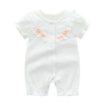 FAOWME Baby Girls Print Spring Summer Short Sleeve Tulle Romper Junpsuit Clothes White 0-3 Months