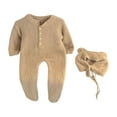 thumbnail image 1 of FAOWME Baby Girls Romper Cute Warm Long Sleeved Furry Wrap Children Onesie With Cute Cap Khaki 6-12 Months, 1 of 4