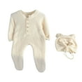 thumbnail image 1 of FAOWME Baby Girls Romper Cute Warm Long Sleeved Furry Wrap Children Onesie With Cute Cap White 0-3 Months, 1 of 4
