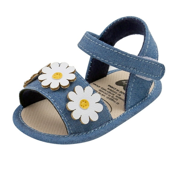FAOWME Baby Girls Sandals Summer Shoes Flowers Outdoor First Walk Toddler Girls Shoes For Summer Blue 6-12Months
