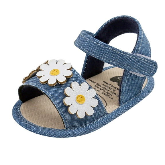 FAOWME Baby Girls Sandals Summer Shoes Flowers Outdoor First Walk Toddler Girls Shoes For Summer Blue 6-12Months