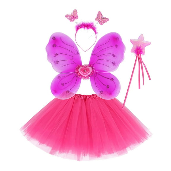 FAOWME Baby Girls Soft Fluffy Tutu Skirt Toddler Party Carnival Dance Girl Mesh Tutu Princess Skirt Hairband 4Pcs Set Hot Pink 3-10 Years