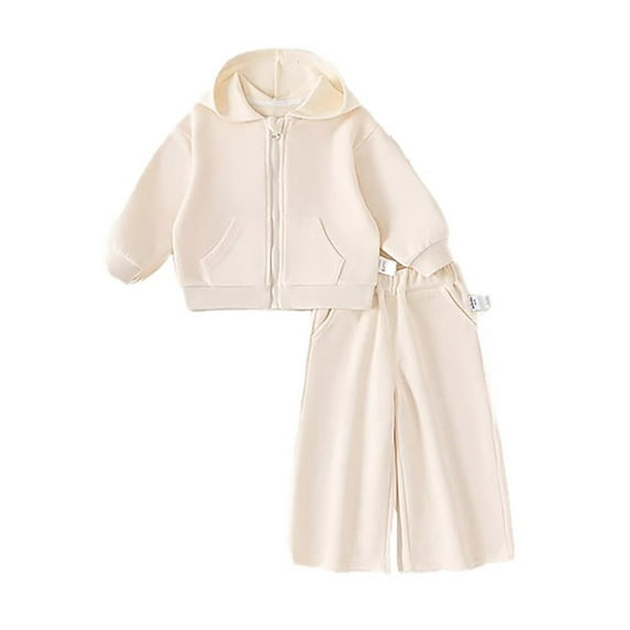 FAOWME Baby Girls Suit Coat Children 2PCS Hoodie Casual Summer Beige 4-5 Years