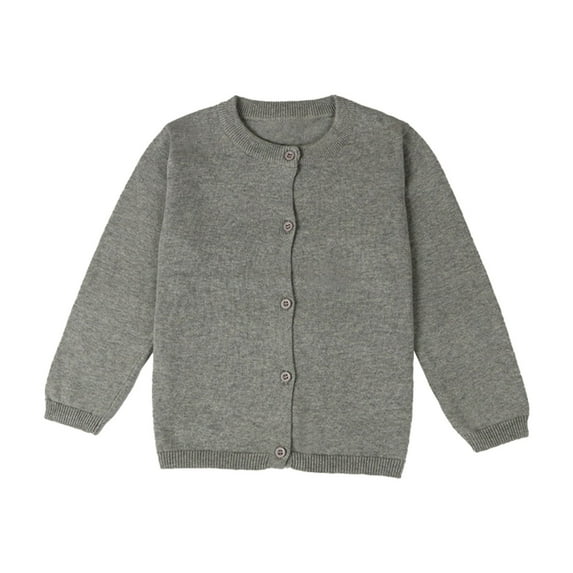 FAOWME Baby Kids Girls Cardigan Long Sleeve Kids Button Sweater Girl Crew Neck Cardigans Sweater Grey 8Y