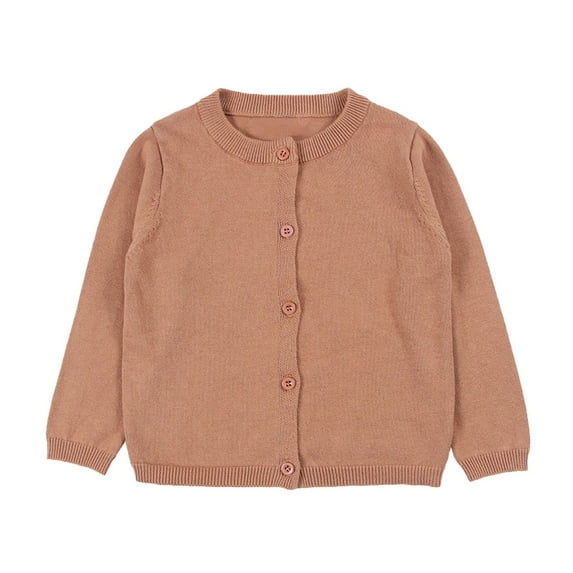 FAOWME Baby Kids Girls Cardigan Long Sleeve Kids Button Sweater Girl Crew Neck Cardigans Sweater Rose Gold 7Y