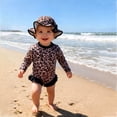 thumbnail image 1 of FAOWME Baby Kids Girls One Piece Swimwear Leopard Print Long Sleeve Upf 50+ Rash Guard Ruffles Comfortable Stylish Swimsuit Hat For Beach Pool,Black,9-12 Month, 1 of 4