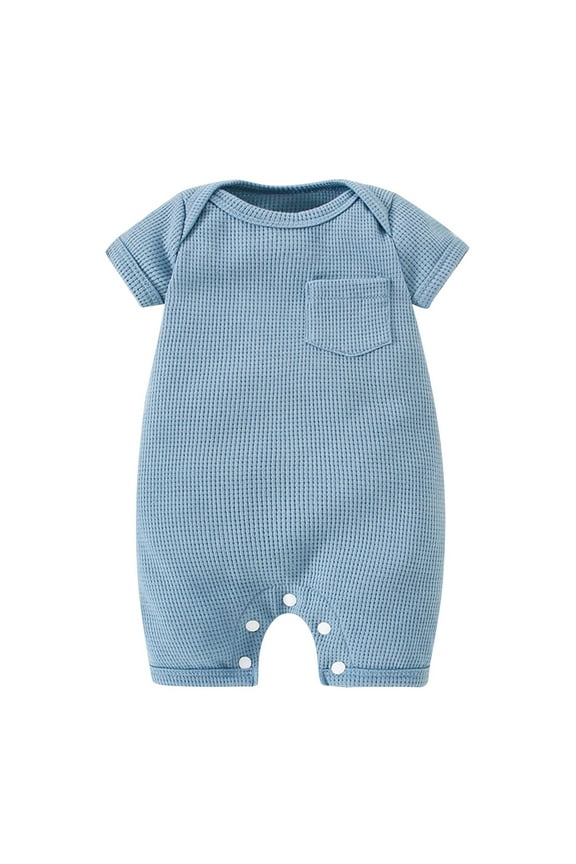 Baby Onesie Solid Color Cute Little Pocket Jumpsuit Onesie Baby Onesie Crawling Suit Blue 6-9 Months