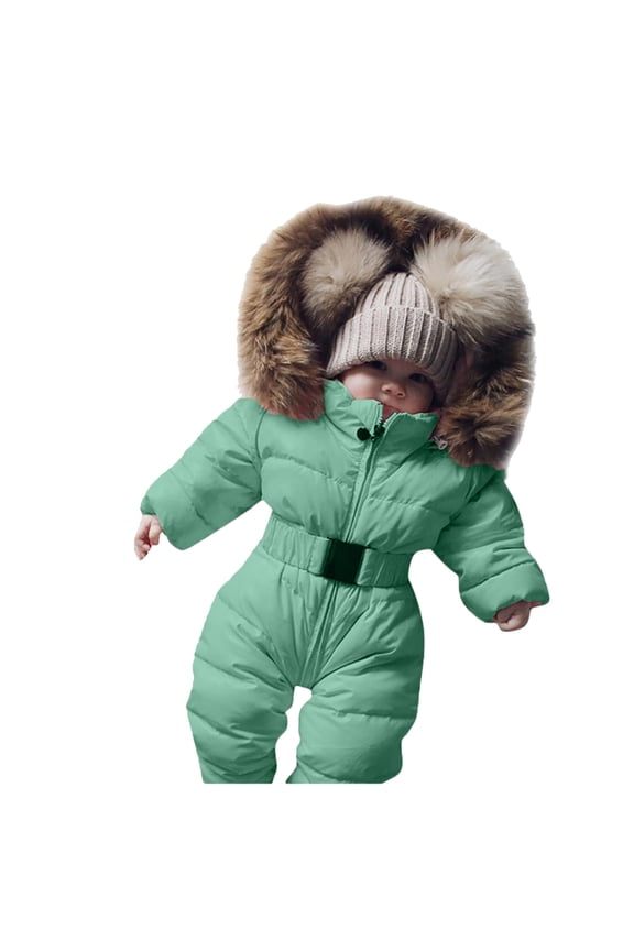 Baby Romper Outerwear Snowsuit Girls Coat Jumpsuit Onesie Hooded Jacket Warm Girls Coat Jacket Green 3-6 Months