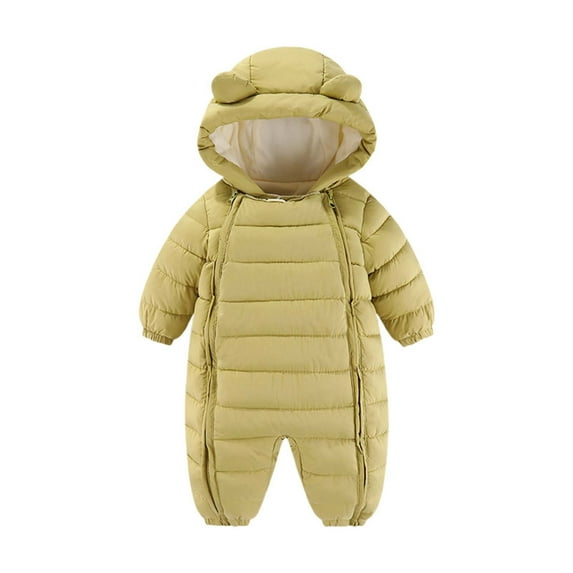 FAOWME Baby Snowsuit Winter Clothes Coat Jumpsuit Onesie Boys Girls Hooded Jacket Yellow 3-6 Months