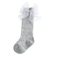 thumbnail image 1 of FAOWME Baby Socks Fashion Soft Calf Socks Knee High Lace Large Bow Knot Stockings Grey 0-6 Months, 1 of 7