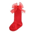 thumbnail image 1 of FAOWME Baby Socks Fashion Soft Calf Socks Knee High Lace Large Bow Knot Stockings Red 0-6 Months, 1 of 7