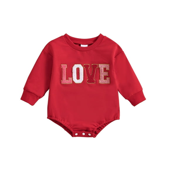 FAOWME Baby Toddler Boys Girls Long Sleeve Cartoon Heart Prints Rompers Jumpsuit Onesies Red 3-6 Months