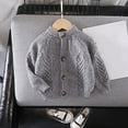 thumbnail image 1 of FAOWME Baby Toddler Girls Cardigan Round Neck Long Sleeve Button Knitted Solid Color Comfortable Coat Tops For Casual Daily Wear,Light Gray,12-18 Months, 1 of 3
