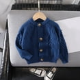 thumbnail image 1 of FAOWME Baby Toddler Girls Cardigan Round Neck Long Sleeve Button Knitted Solid Color Comfortable Coat Tops For Casual Daily Wear,Blue,3-4 Years, 1 of 3