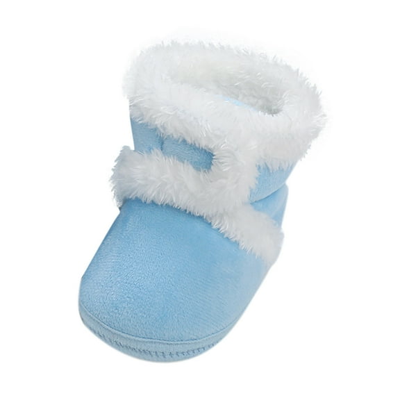 FAOWME Baby Toddler Shoes Warm Booties Shoes Fashion Printing Non- Breathable Boots Light Blue 12-18 Months