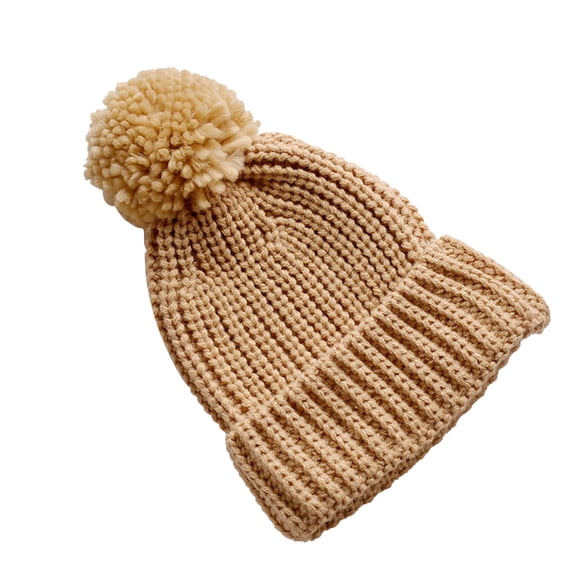 FAOWME Baby Winter Warm Hat Solid Color Knitted Pompom Hat Toddler Kids Boys Girls Crochet Hat Beaniess Cap Khaki One Size