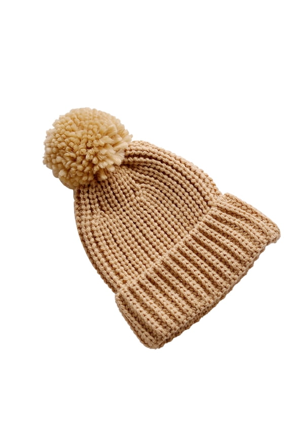 Baby Winter Warm Hat Solid Color Knitted Pompom Hat Toddler Kids Boys Girls Crochet Hat Beaniess Cap Khaki One Size