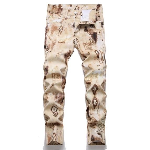 FAOWME Big Boys Denim Pants With Pocket High Waist Straight Fit Print Stylish Stretch Jeans Trousers For Daily Wear Khaki 3-4 Years