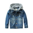 thumbnail image 1 of FAOWME Big Boys Girls Denim Jacket With Hood Long Sleeve Buttons Patchwork Stylish Comfortable Coats For Casual Daily Wear Blue 13-14 Years, 1 of 7