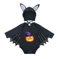 thumbnail image 1 of FAOWME Big Boys Girls Halloween Jumpsuits Outfits Long Sleeve Pumpkin Print Breathable Comfortable Cute Bat Romper With Hats Set For Party Black2 3-6 Months, 1 of 1