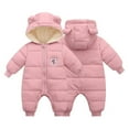 thumbnail image 1 of FAOWME Big Boys Girls Hooded Jumpsuit Long Sleeve Solid Color Zipper Thickened Comfortable Soft Romper Coat For Daily Wear Pink 6-12 Months, 1 of 9