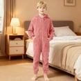 thumbnail image 1 of FAOWME Big Boys Girls Hooded Jumpsuits With Pocket Long Sleeve Solid Color Zipper Plush Warm Soft Romper Bodysuits For Daily Wear Pink 4-5 Years, 1 of 8