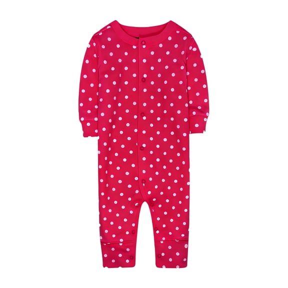 FAOWME Big Boys Girls Jumpsuits Long Sleeve Round Neck Cartoon Print Buttons Comfortable Soft Romper Bodysuits For Daily Wear Hot Pink 18-24 Months