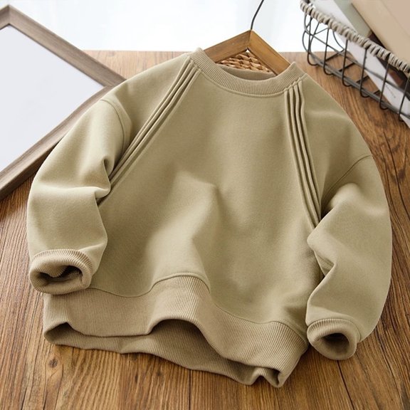 FAOWME Big Boys Girls Pullover Long Sleeved Round Neck Solid Color Soft Comfortable Loose Fit Sweatshirts For Casual Daily Wear Army Green 7-8 Years
