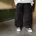 thumbnail image 1 of FAOWME Big Child Boys Cargo Pants With Pockets Elastic Waist Solid Color Wide Leg Comfortable Loose Fit Casual Trousers For Daily Wear Black 7-8 Years, 1 of 9