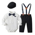thumbnail image 1 of FAOWME Big Child Boys Gentleman Outfits Long Sleeve Lapel Romper And Suspenders Pants Fashion Comfortable Formal Sets For Party Daily Wear White 3-6 Months, 1 of 3