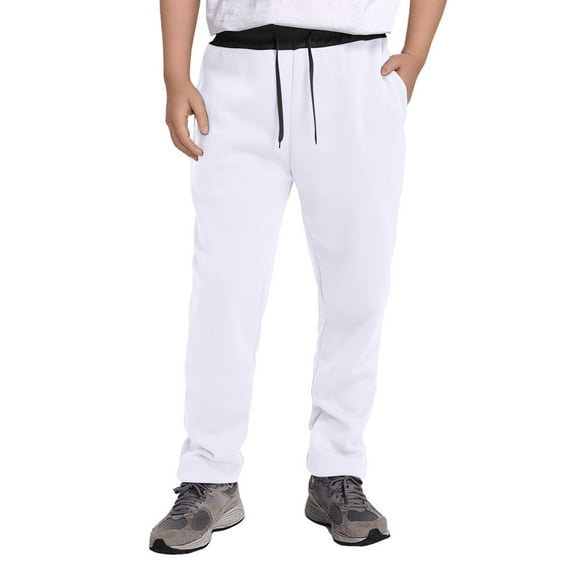 FAOWME Big Child Boys Sweatpants Drawstring Elastic Waist Color Block Straight Fit Lightweight Stretchy Trousers For Daily Wear White 15-16 Years