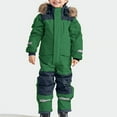 thumbnail image 1 of FAOWME Big Child Girls Boys Hooded Romper Long Sleeve Zipper Color Block Waterproof Windproof Comfortable Warm Jumpsuits Ski Suit For Outdoor Activities Green 4-5 Years, 1 of 8