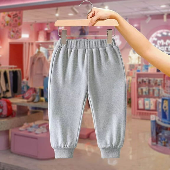 FAOWME Big Child Girls Boys Sweatpants Elastic Waist Solid Color Ankle-Tied Comfortable Stylish Trousers For Outdoor Activities Light Gray 7-8 Years