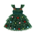 thumbnail image 1 of FAOWME Big Child Girls Christmas Dress Fly Sleeve Star Print Mesh Comfortable Fashion Tutu Dresses For Holiday Party Green 18-24 Months, 1 of 7