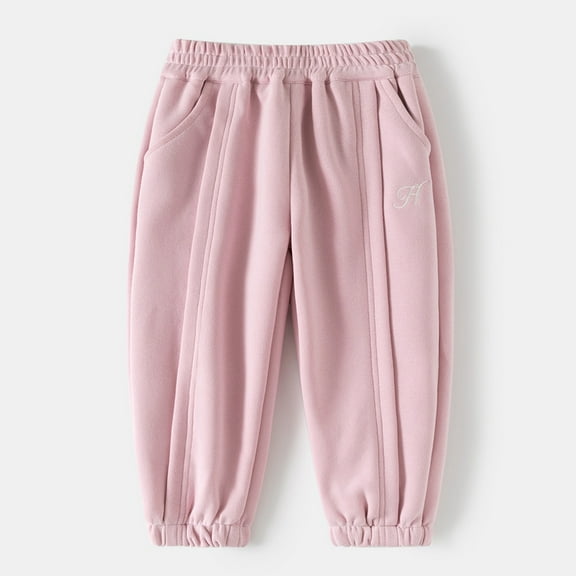 FAOWME Big Child Girls Pants Elastic Waist Bow Embroidered Ankle-Tied Pocket Fashion Loose Fit Trousers For Casual Daily Wear Pink 5-6 Years