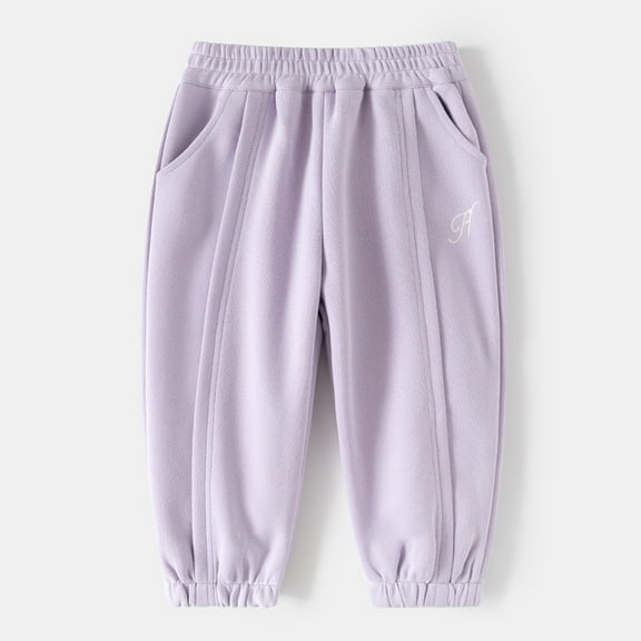 FAOWME Big Child Girls Pants Elastic Waist Bow Embroidered Ankle-Tied Pocket Fashion Loose Fit Trousers For Casual Daily Wear Purple 5-6 Years