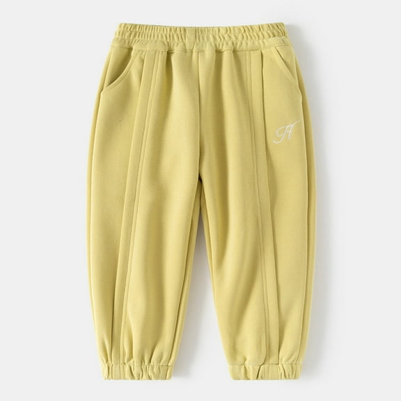 FAOWME Big Child Girls Pants Elastic Waist Bow Embroidered Ankle-Tied Pocket Fashion Loose Fit Trousers For Casual Daily Wear Yellow 7-8 Years