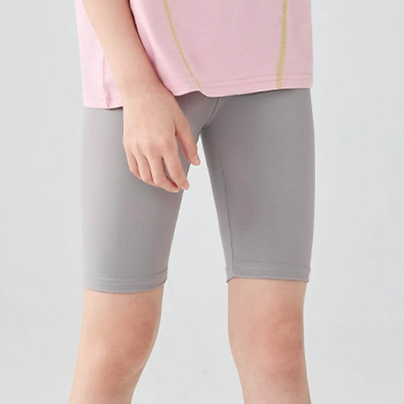 FAOWME Big Child Girls Yoga Shorts High Waist Solid Color Comfortable Stretchy Knee Length Leggings Trousers For Outdoor Wear Grey 5-6 Years