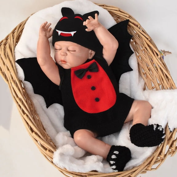 FAOWME Big Child Halloween Outfits Short Sleeve Round Neck Bow Color Block Jumpsuit With Wing Hat 3Pcs Bat Sets For Party Activity Black 0-6 Months