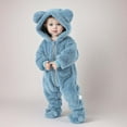 thumbnail image 1 of FAOWME Big Girls Boys Hooded Romper With Pocket Fuzzy Long Sleeve Solid Color Zipper Comfortable Soft Warm Bodysuits Jumpsuits For Daily Wear Blue 6-12 Months, 1 of 4