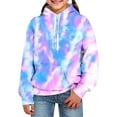 thumbnail image 1 of FAOWME Big Girls Boys Hoodies With Pocket Long Sleeved Tie Dye Printed Drawstring Fashion Comfortable Loose Fit Sweatshirts For Daily Wear Purple 7-8 Years, 1 of 3