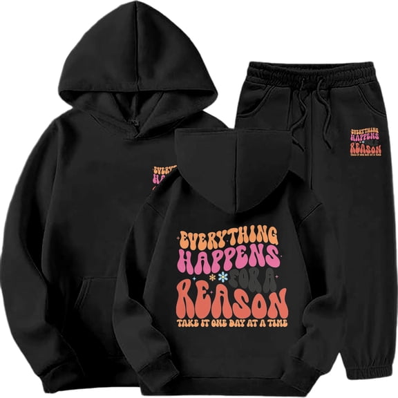 FAOWME Big Girls Boys Outfits Long Sleeve Letter Print Hooded Sweatshirt And Drawstring Elastic Waist Pants Comfortable Fashion Sets For Casual Daily Wear Black 2-3 Years