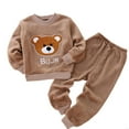 thumbnail image 1 of FAOWME Big Girls Boys Pajama Two Piece Outfits Long Sleeved Round Neck Cute Animal Print Top And Pants Thickened Warm Soft Loungewear Sets For Casual Daily Wear Khaki 5-6 Years, 1 of 3