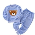 thumbnail image 1 of FAOWME Big Girls Boys Pajama Two Piece Outfits Long Sleeved Round Neck Cute Animal Print Top And Pants Thickened Warm Soft Loungewear Sets For Casual Daily Wear Blue 18-24 Months, 1 of 3