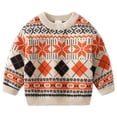 thumbnail image 1 of FAOWME Big Girls Boys Sweater Long Sleeve Round Neck Graphic Print Knit Breathable Comfortable Top For Casual Daily Wear Beige 9-10 Years, 1 of 7