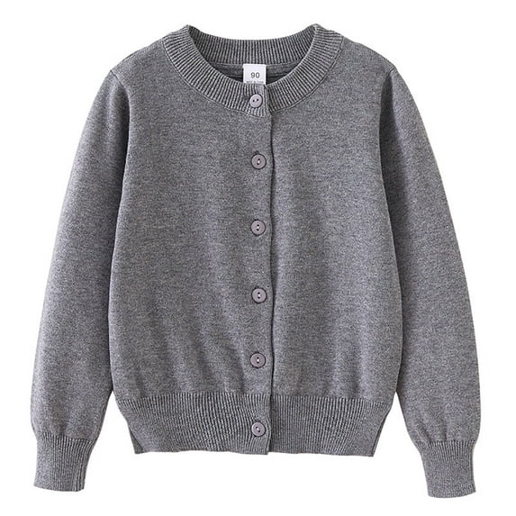 FAOWME Big Girls Cardigan Knitted Long Sleeve Solid Color Buttons Warm Soft Fashion Casual Sweater Coat For Fall Winter Daily Wear Grey 4-5 Years