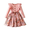 thumbnail image 1 of FAOWME Big Girls Dresses Long Sleeve Round Neck Bow Floral Printed Elegant Fashion Dress For Autumn Winter Daily Wear Pink 5-6 Years, 1 of 7