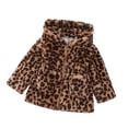 thumbnail image 1 of FAOWME Big Girls Hooded Coat Long Sleeve Leopard Print Zipper Thicken Plush Soft Warm Fashion Jacket For Autumn Winter Daily Wear Brown 2-3 Years, 1 of 5